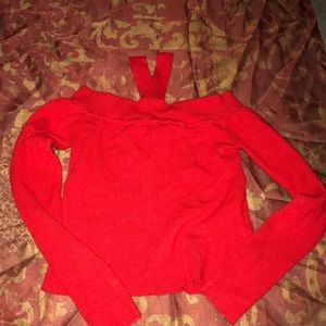 Red knit crop top